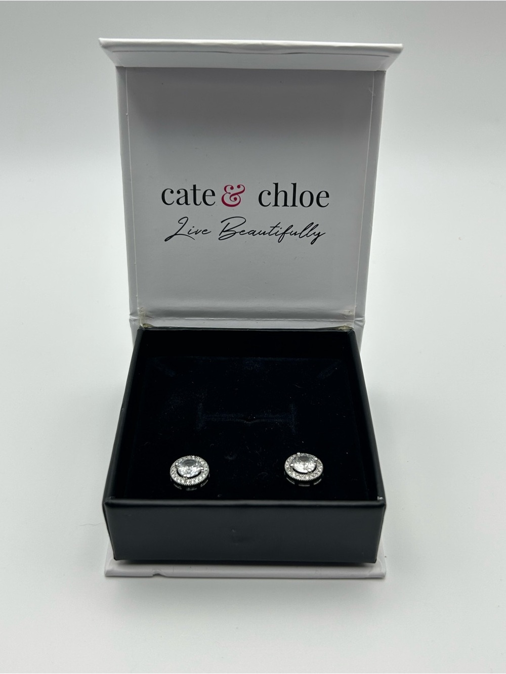 cate & chloe Crystal Halo Stud Earrings - Silver Tone